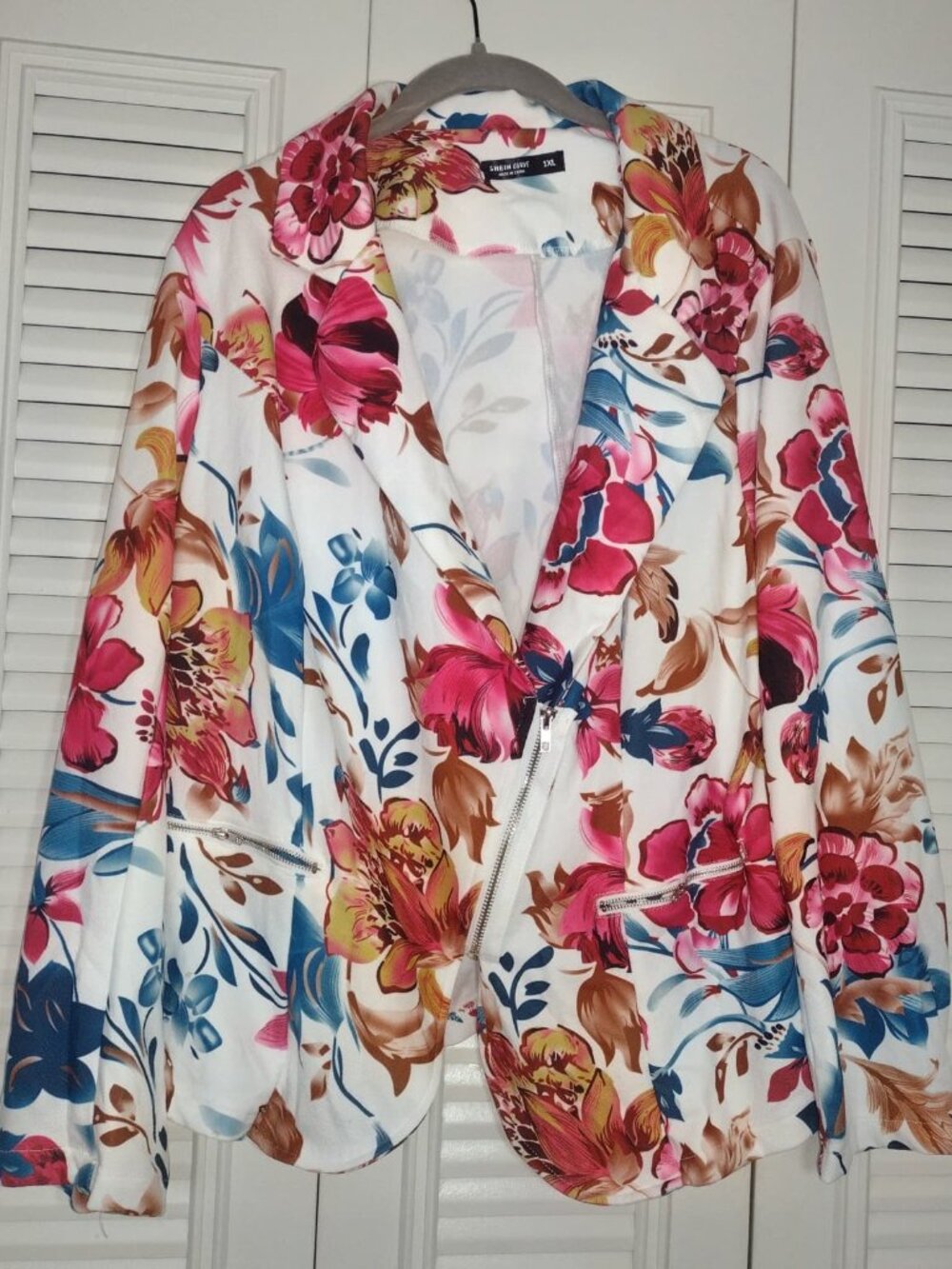 Floral Print Shawl Collar Open Front Blazer In Fall/ Winter, Casual